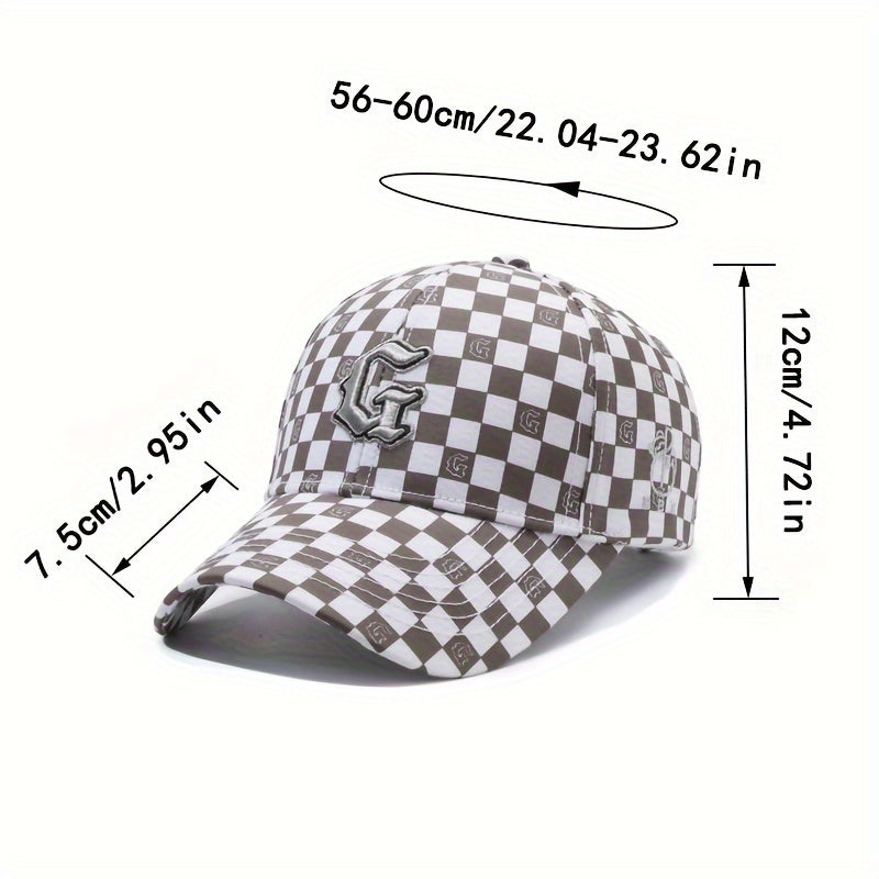 Trendy Gothic Curved Brim Baseball Cap - Baseball Caps with Embroidery Letter G, Checkered Pattern, Snapback Design for Casual Leisure Outdoor Sports