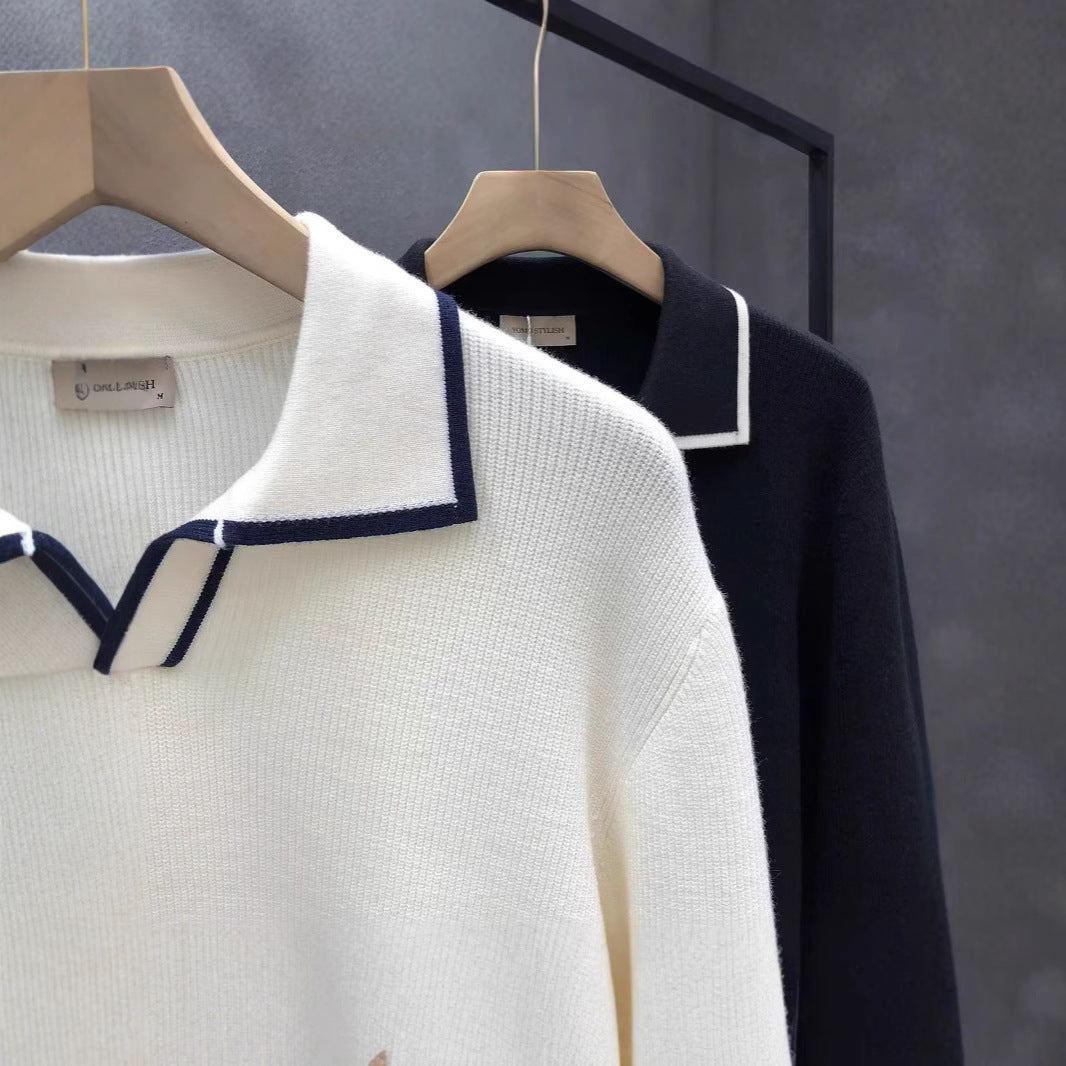 Lightly Mature Casual Polo Collar Sweater Men