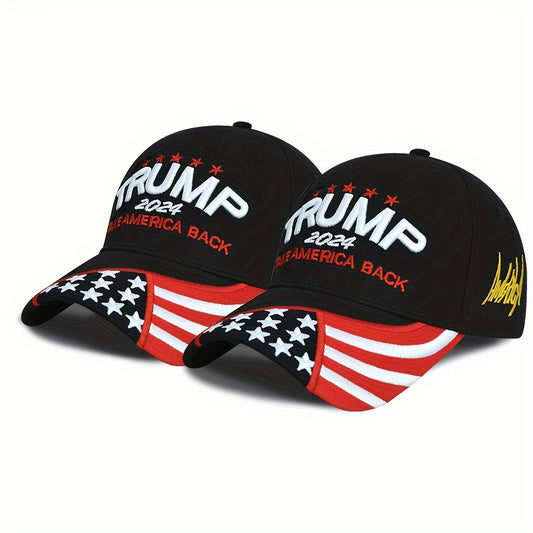2pcs, Cool Hippie Trendy Curved Brim Baseball Caps, Embroidery Trump Independence Day Trucker Hats, Snapback Hat For Casual Leisure Outdoor Sports