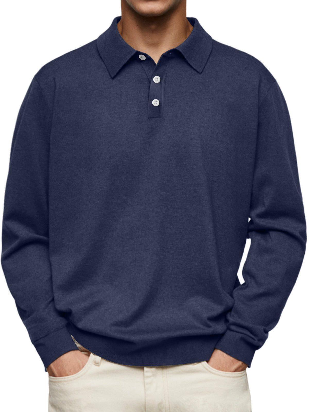 Long Sleeve V-neck Buttons Men's Casual Jacket Polo Shirt