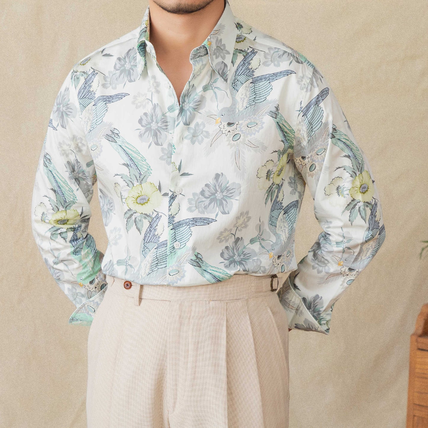 Men's Printed Long-sleeved Cotton Shirt