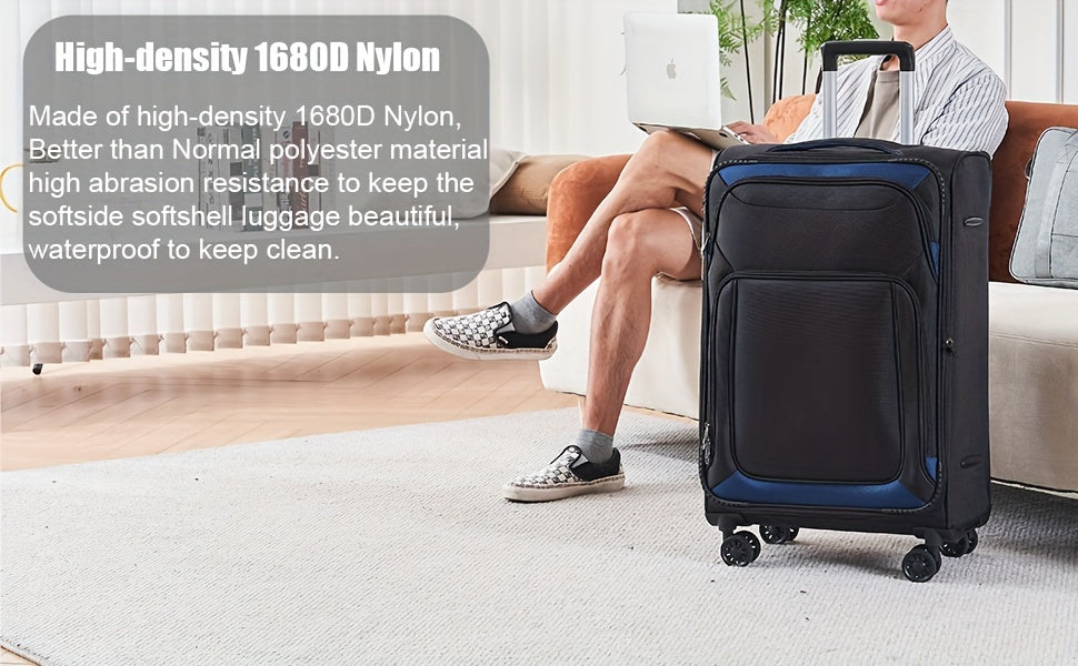 Softside Luggage Sets With Spinner Wheels 3pcs Set Lightweight Suitcase Set With TSA Lock, Expandable Luggage Sets With Inside Pocket