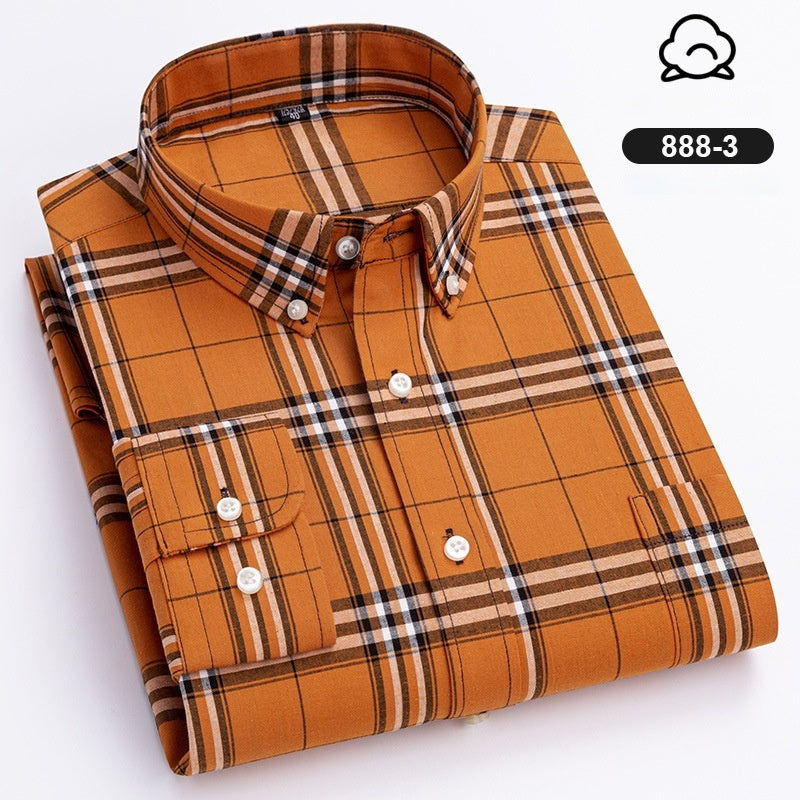 Men's Xinjiang Cotton Plaid Buckle Collar Casual Cardigan Shirt