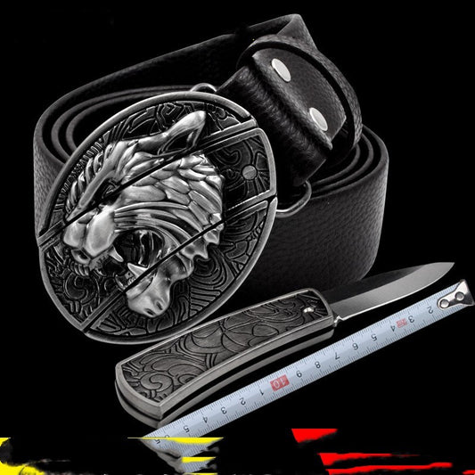 Men's Leather Smooth Buckle Belt Knife