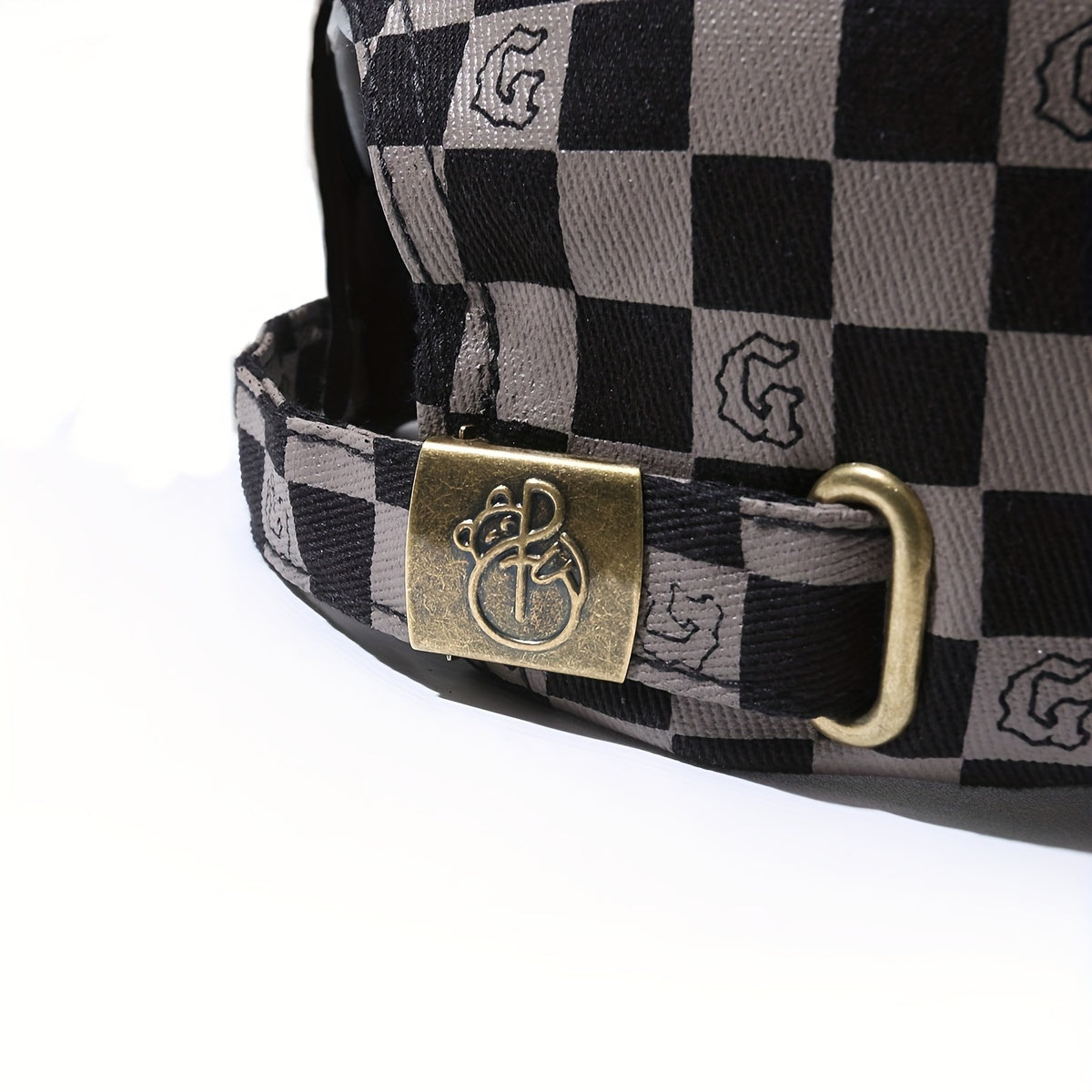 Trendy Gothic Curved Brim Baseball Cap - Baseball Caps with Embroidery Letter G, Checkered Pattern, Snapback Design for Casual Leisure Outdoor Sports