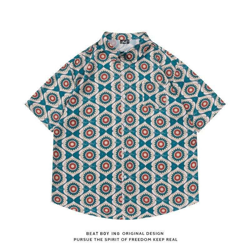 Full Printed Short Sleeve Shirt Loose