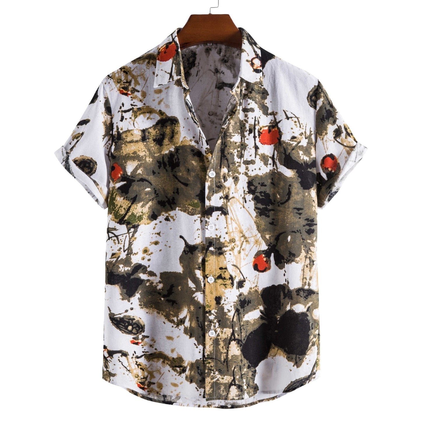 Printed Casual Men's Short-sleeved Shirt Lapel