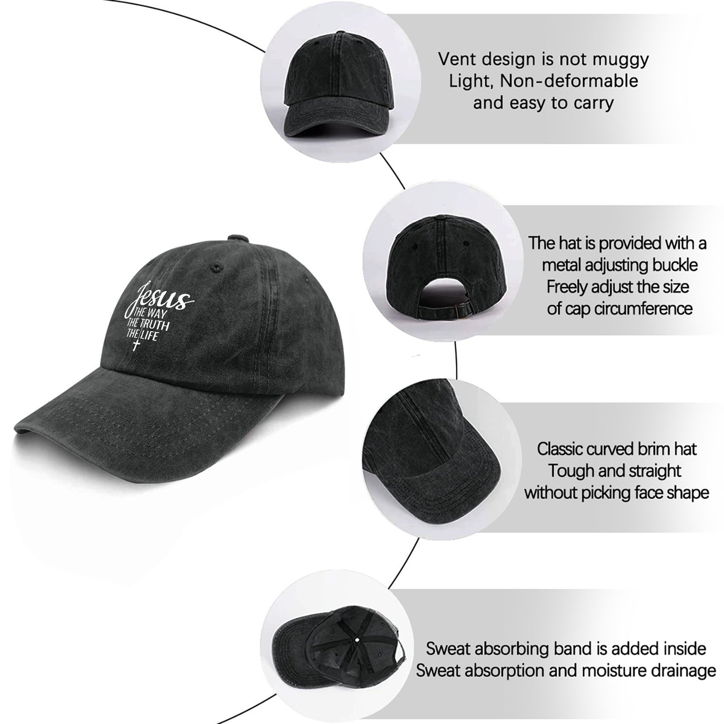 Jesuss The Ways The Life Hats Vintage Cotton Washed Baseball Caps Adjustable Dad Hat crazy funny