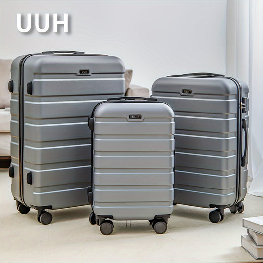 UUH-3-Piece Luggage Set-Telescoping Handle, Spinner Wheels, -Durable ABS Shell-Combination Locks, Smooth-Rolling Trolley Wheels-20/24/28 Inches Perfect For All Trip