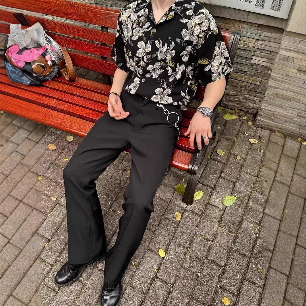 Vintage Cuban Collar Ice Silk Printed Shirt