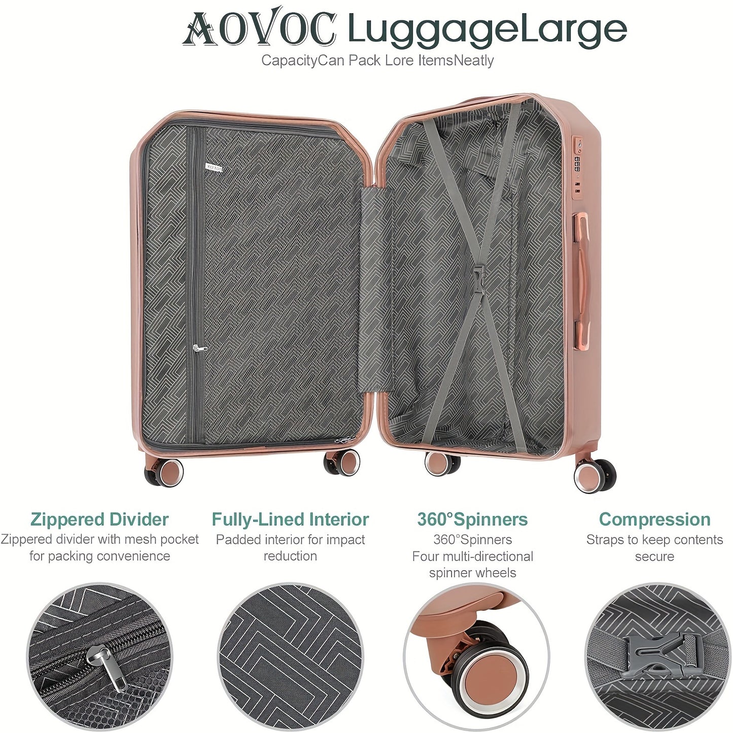 5-Piece Deluxe Travel Luggage Set - Durable ABS Hard Shell, Smooth Spinner Wheels, Ergonomic Aluminum Alloy Handle, Lightweight, Stylish Suitcase for Women and Men - Perfect for Business Trips, Family Vacations, and Adventure