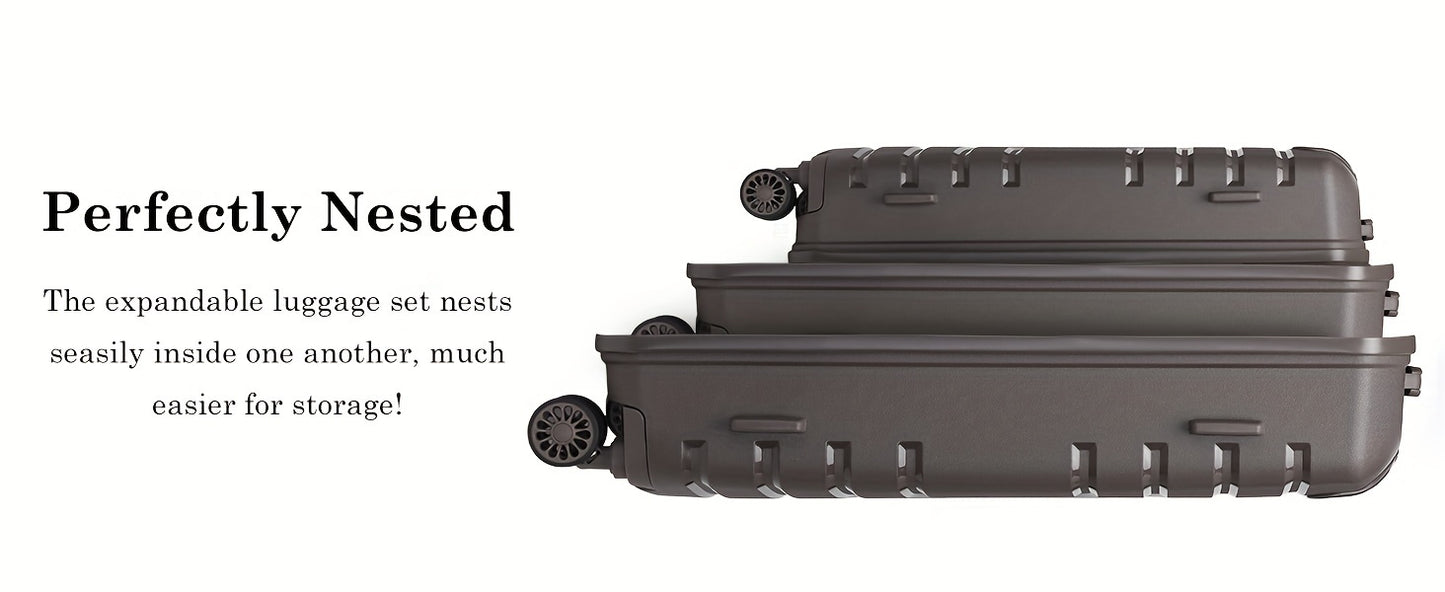 Somago Expandable Luggage Sets (20/24/28) 3 Pieces Travel Suitcases Hardside Polypropylene Material Lightweight Suitcase Set With Spinner Wheels YKK Zippers TSA Lock With 6 Pcs Packing Cube