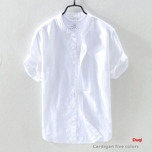 Japanese Linen Shirt Men Up-to-neck