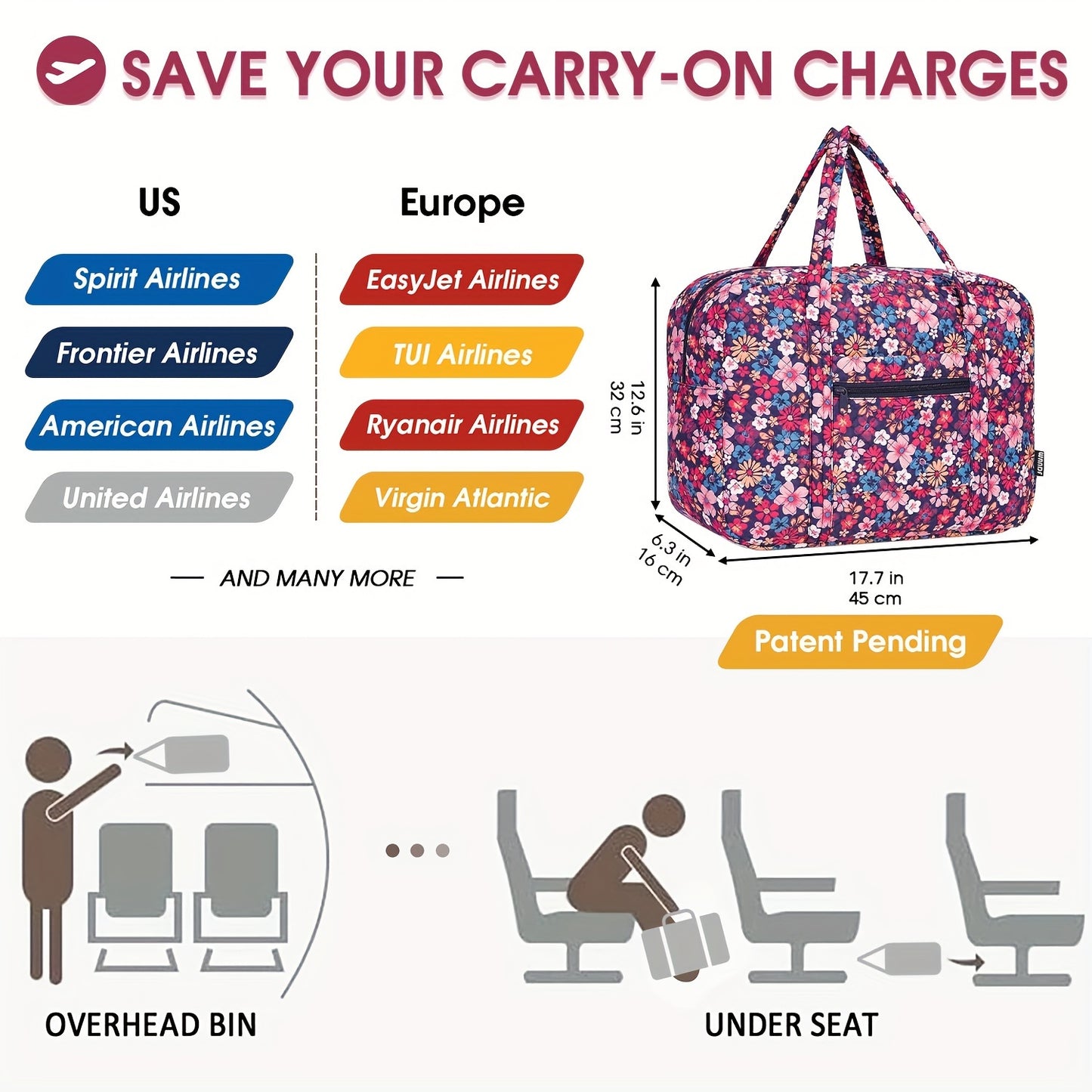 Travel Duffel Bags For Women And Girls Waterproof Gym Bag Laptop Carry-On Luggage Weekend Travel Organizer 25L