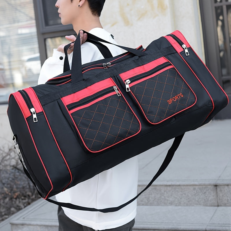 Extra Large Capacity Sports Duffel Bag, Durable Oxford Cloth Travel Bag with Positioning Printing, European and American Style, Baigou Produced, Hand Washable - Unisex Shoulder and Hand Carry Luggage for Short Business Trips