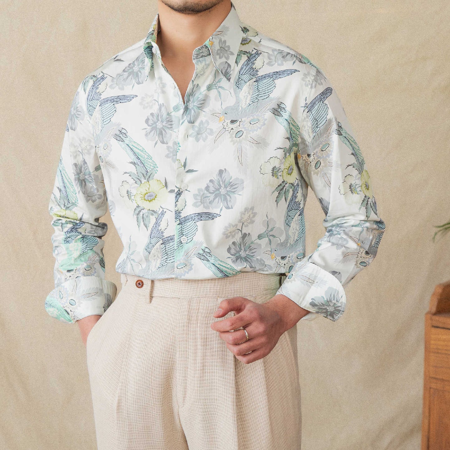 Men's Printed Long-sleeved Cotton Shirt