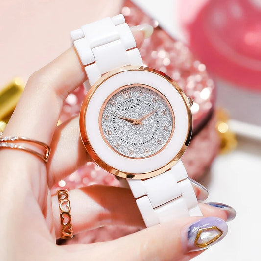 NAKZEN Women's Quartz Fashion Simple Ceramics Analogue Watch Ceramic Band 30M Waterproof Diamond Dress Watches relogio feminino-0