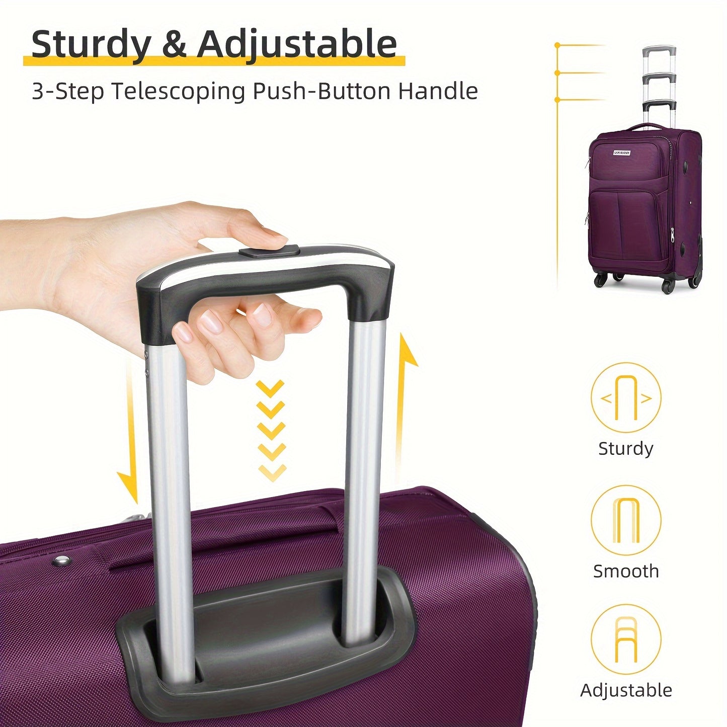 Softside Luggage Sets 3 Piece, Carry on Luggage 22x14x9 Airline Approved with TSA Lock Spinner Wheels, Lightweight Rolling Suitcase for Men and Women, Multicolor