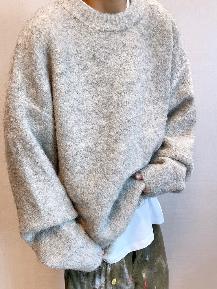 Plush Round Neck Knitted Thick Sweater Men