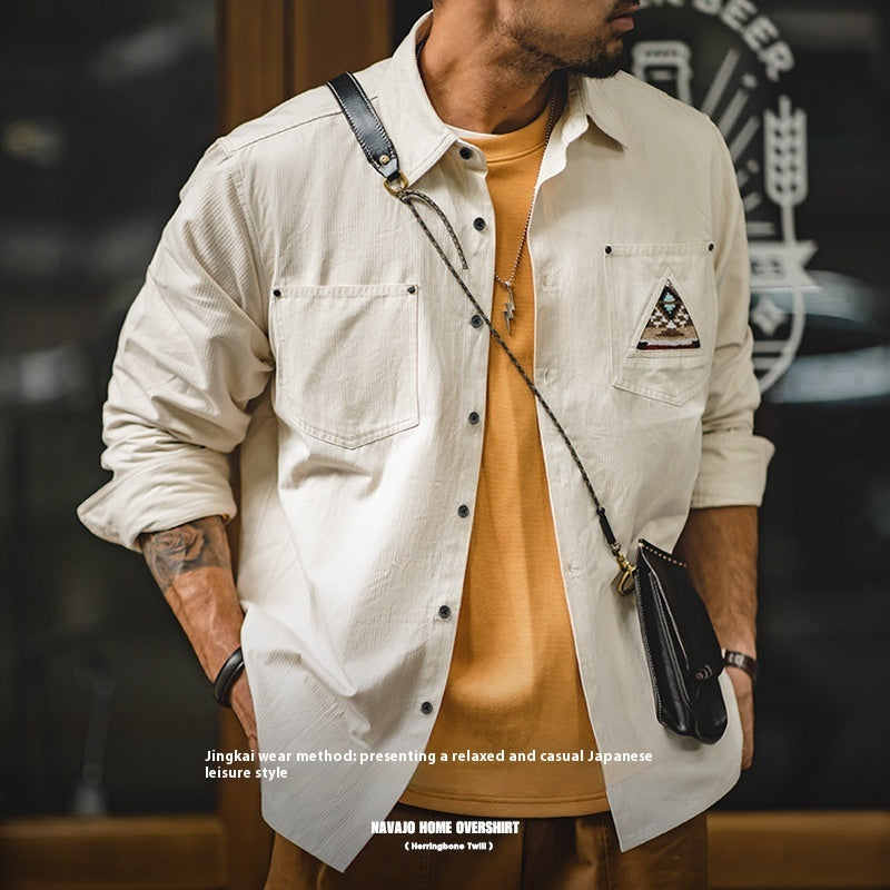 Men's Retro Indian Totem Creamy-white Long-sleeved Shirt