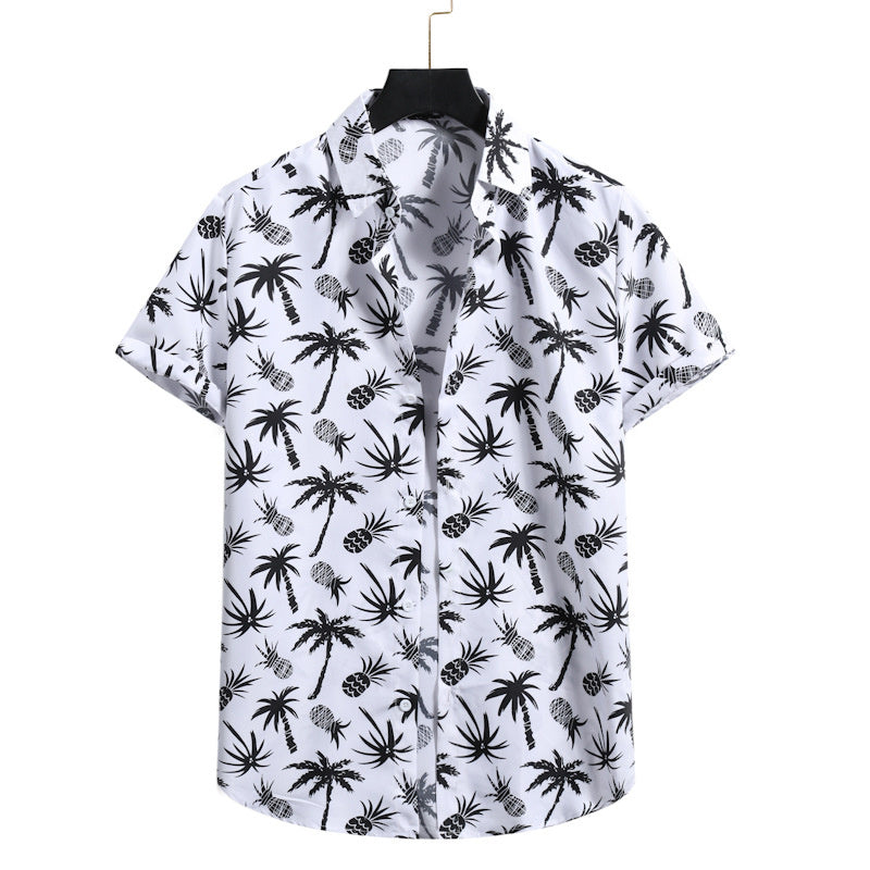 Lapel Cotton Slim-fit Printed Bamboo Shirt