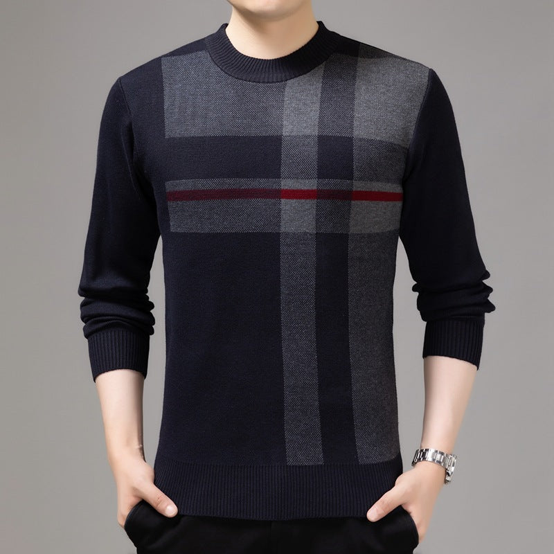Men Warm Stripe Casual Round Collar Loose Needle