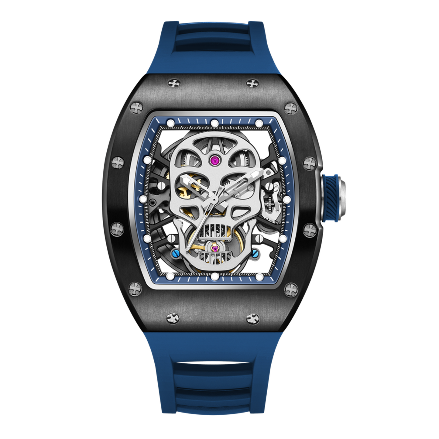 New Men's Watches Skull Hollow Dial Face Mechanical Watch Steel Case Waterproof Sport Wristwatch Automatic Movement Clock 9190-7-0