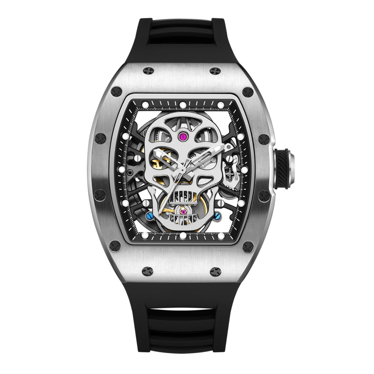 New Men's Watches Skull Hollow Dial Face Mechanical Watch Steel Case Waterproof Sport Wristwatch Automatic Movement Clock 9190-7-18