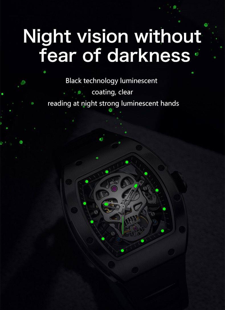 New Men's Watches Skull Hollow Dial Face Mechanical Watch Steel Case Waterproof Sport Wristwatch Automatic Movement Clock 9190-7-8