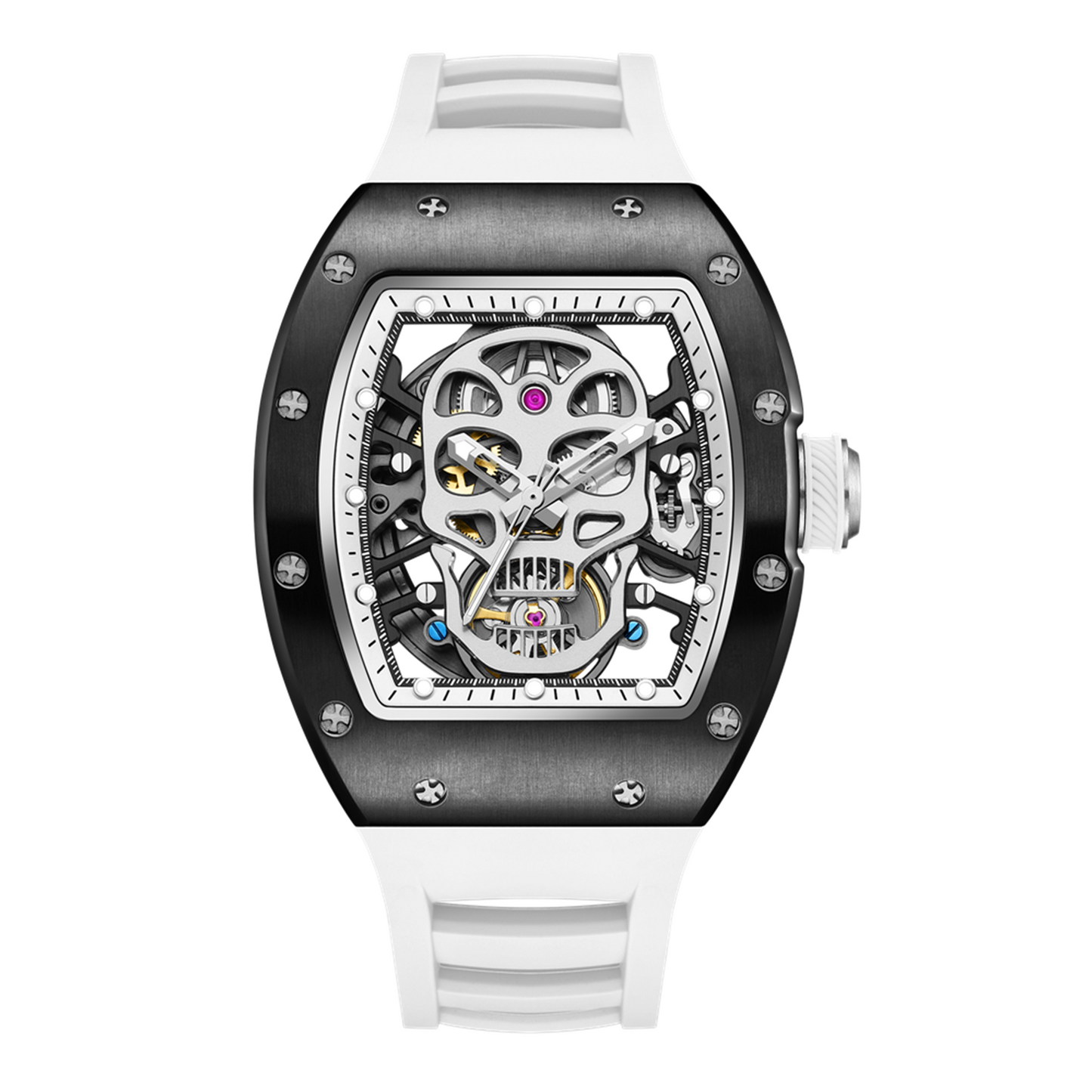 New Men's Watches Skull Hollow Dial Face Mechanical Watch Steel Case Waterproof Sport Wristwatch Automatic Movement Clock 9190-7-12