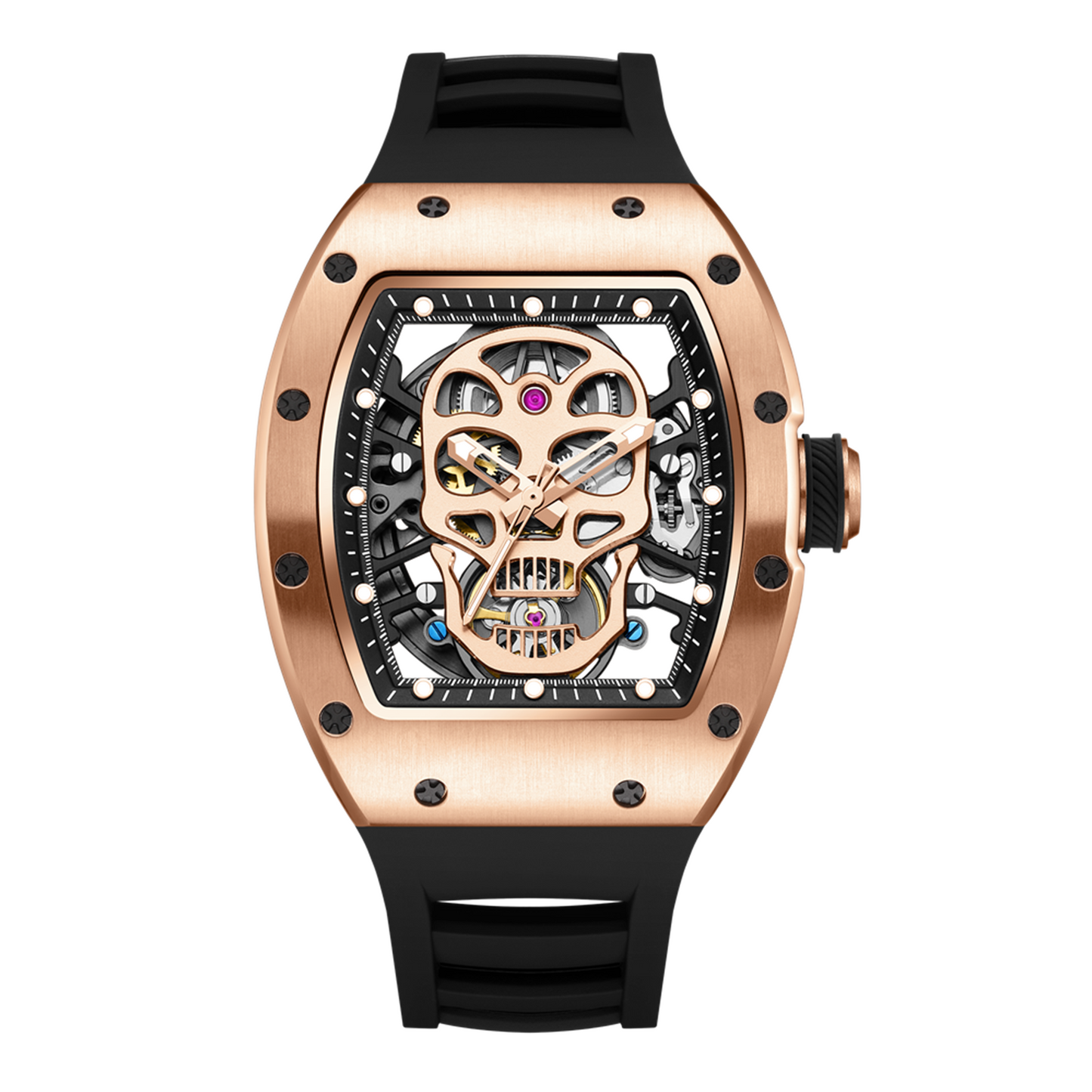 New Men's Watches Skull Hollow Dial Face Mechanical Watch Steel Case Waterproof Sport Wristwatch Automatic Movement Clock 9190-7-15