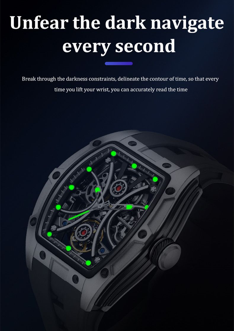 New Men's Sports Watch Fashion Automatic Mechanical Movement Watches Skeleton Luminous Waterproof Business Wristwatches 9198-4-7