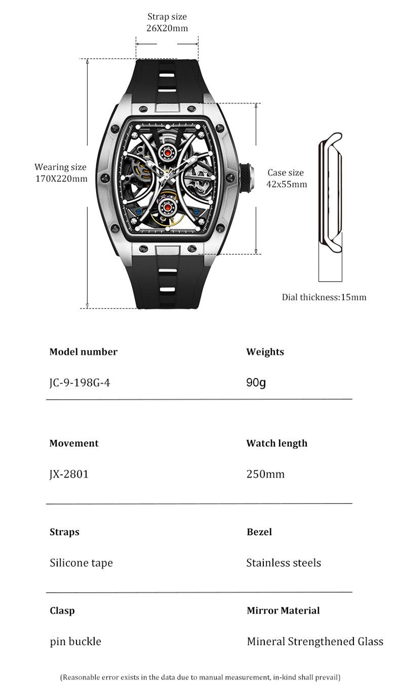 New Men's Sports Watch Fashion Automatic Mechanical Movement Watches Skeleton Luminous Waterproof Business Wristwatches 9198-4-9