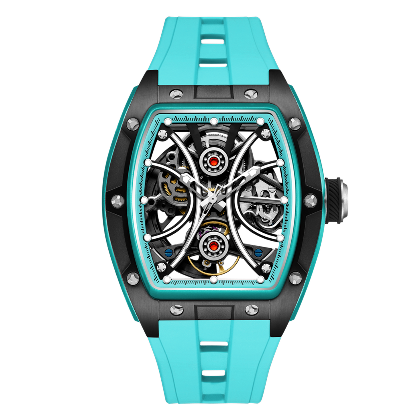 New Men's Sports Watch Fashion Automatic Mechanical Movement Watches Skeleton Luminous Waterproof Business Wristwatches 9198-4-10