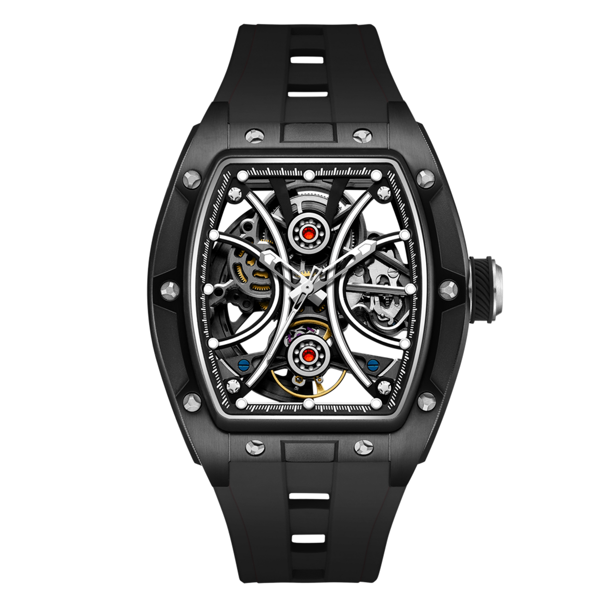 New Men's Sports Watch Fashion Automatic Mechanical Movement Watches Skeleton Luminous Waterproof Business Wristwatches 9198-4-13