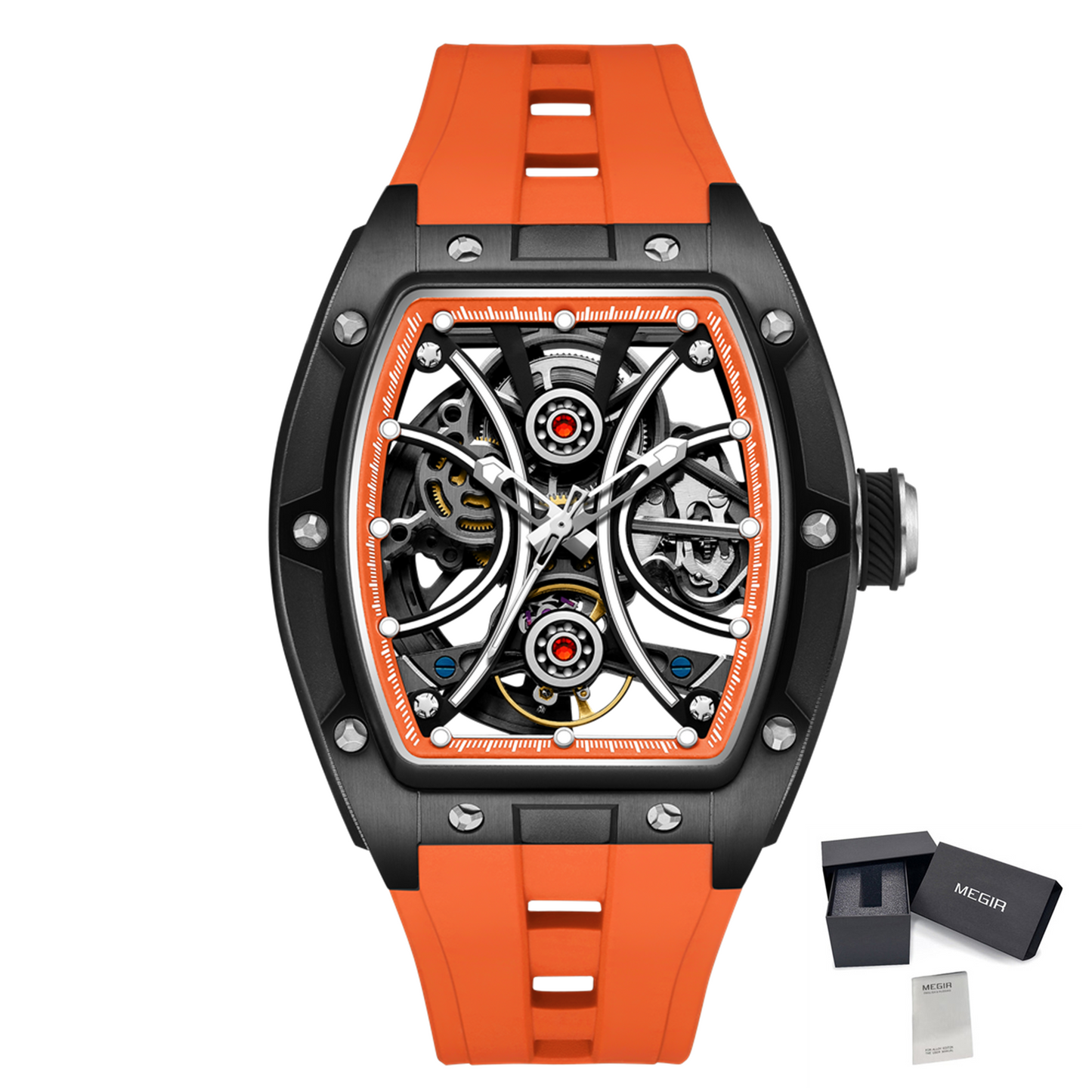 New Men's Sports Watch Fashion Automatic Mechanical Movement Watches Skeleton Luminous Waterproof Business Wristwatches 9198-4-17