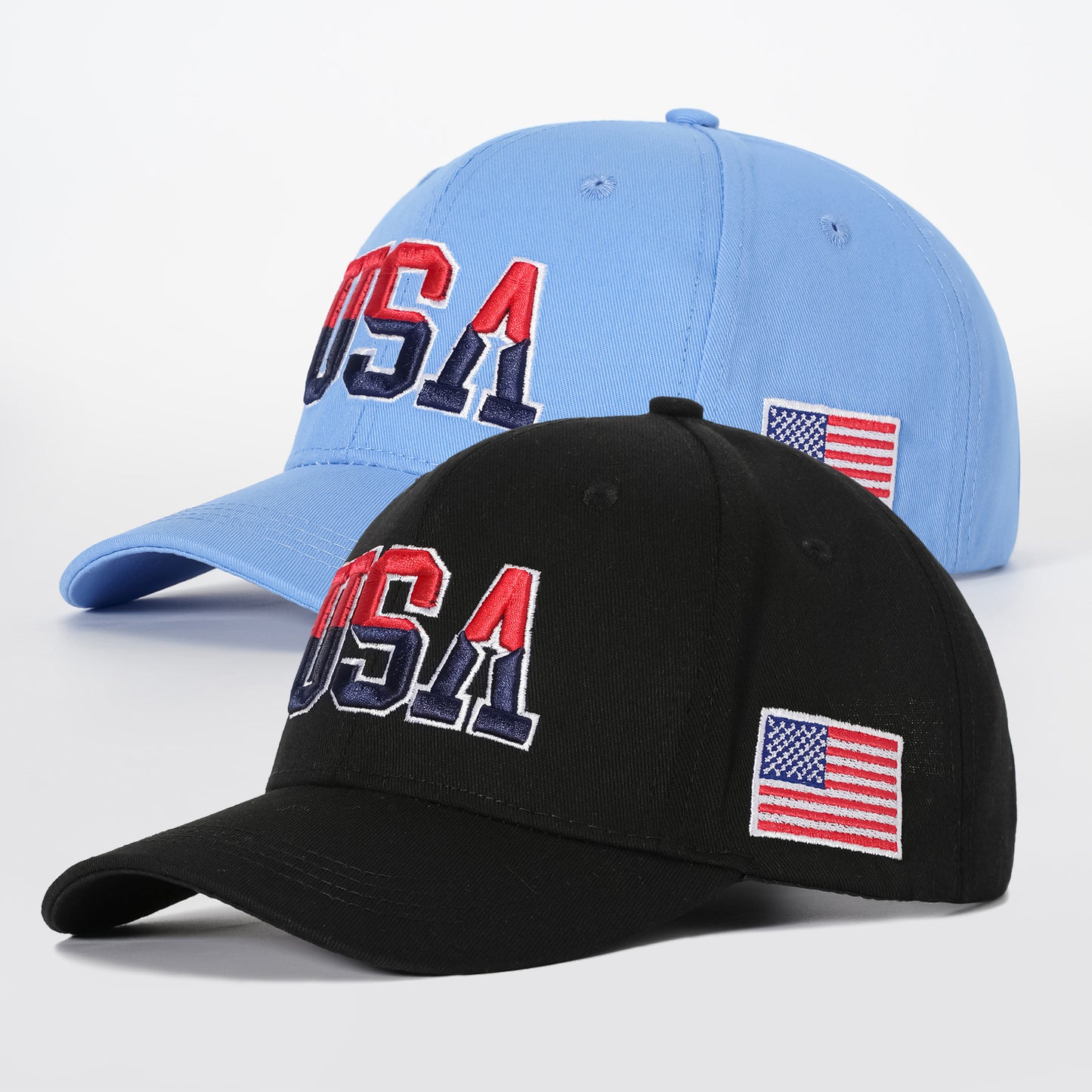 2-Pack USA Embroidered Baseball Caps for Men and Women – Hip Hop Style Snapback Sun Visor Hats for Outdoor Sports