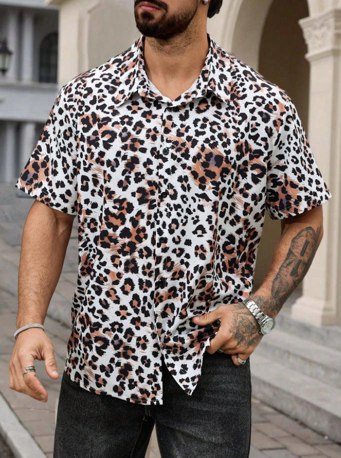 Four-sided Elastic Leopard Print Shirt Men
