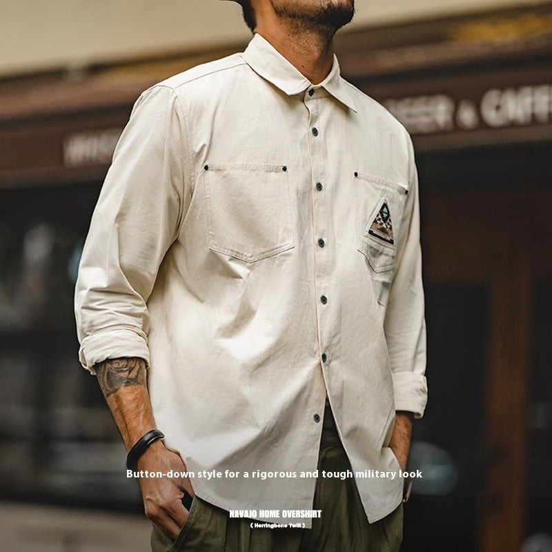 Men's Retro Indian Totem Creamy-white Long-sleeved Shirt