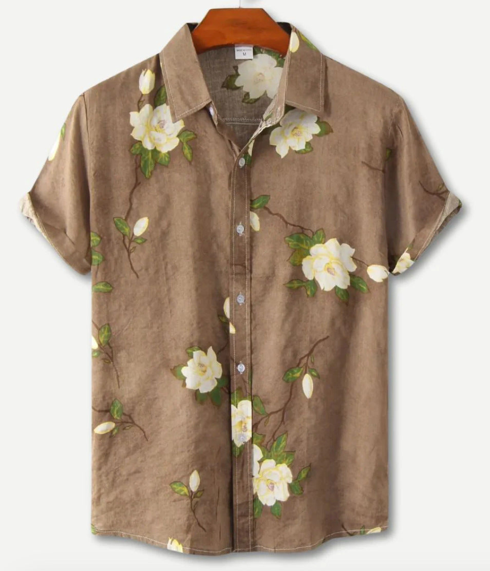 Hawaiian Printing Lapel Short Sleeve Shirt