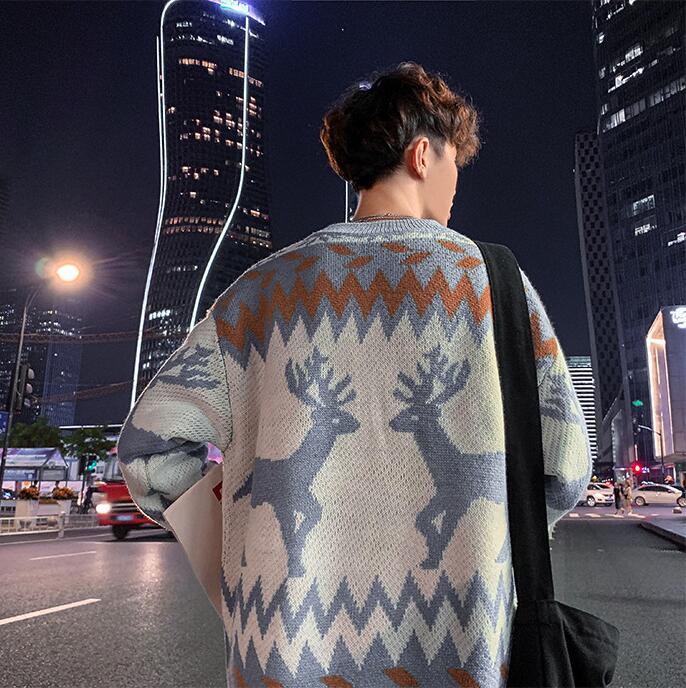 Fawn Round Neck Loose Pullover Sweater Men