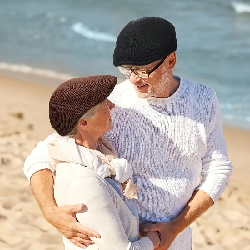 [6-Pack Breathable Mesh Caps] 6-Pack Men'S Breathable Mesh Flat Top Caps, Summer Newsboy Taxi Driver Hat, Polyester 100% with PVC Coating, Fantasy Charm Style, Hand Wash Only