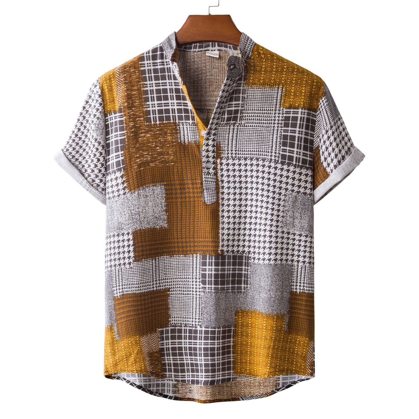 Lapel Cotton Slim-fit Printed Bamboo Shirt