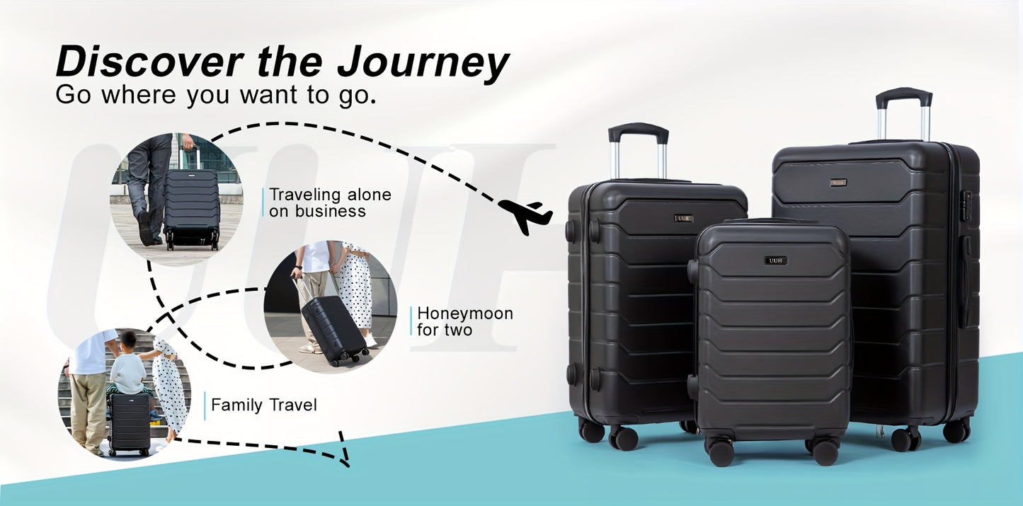 3-Piece Travel Set, ABS Hardshell Luggage With Combination Lock, Spinner Wheels, And Telescoping Handle, Perfect For Different Travel Needs