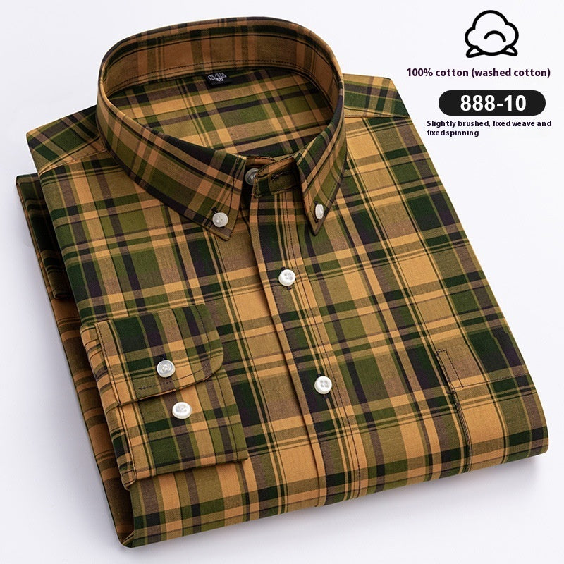Men's Xinjiang Cotton Plaid Buckle Collar Casual Cardigan Shirt
