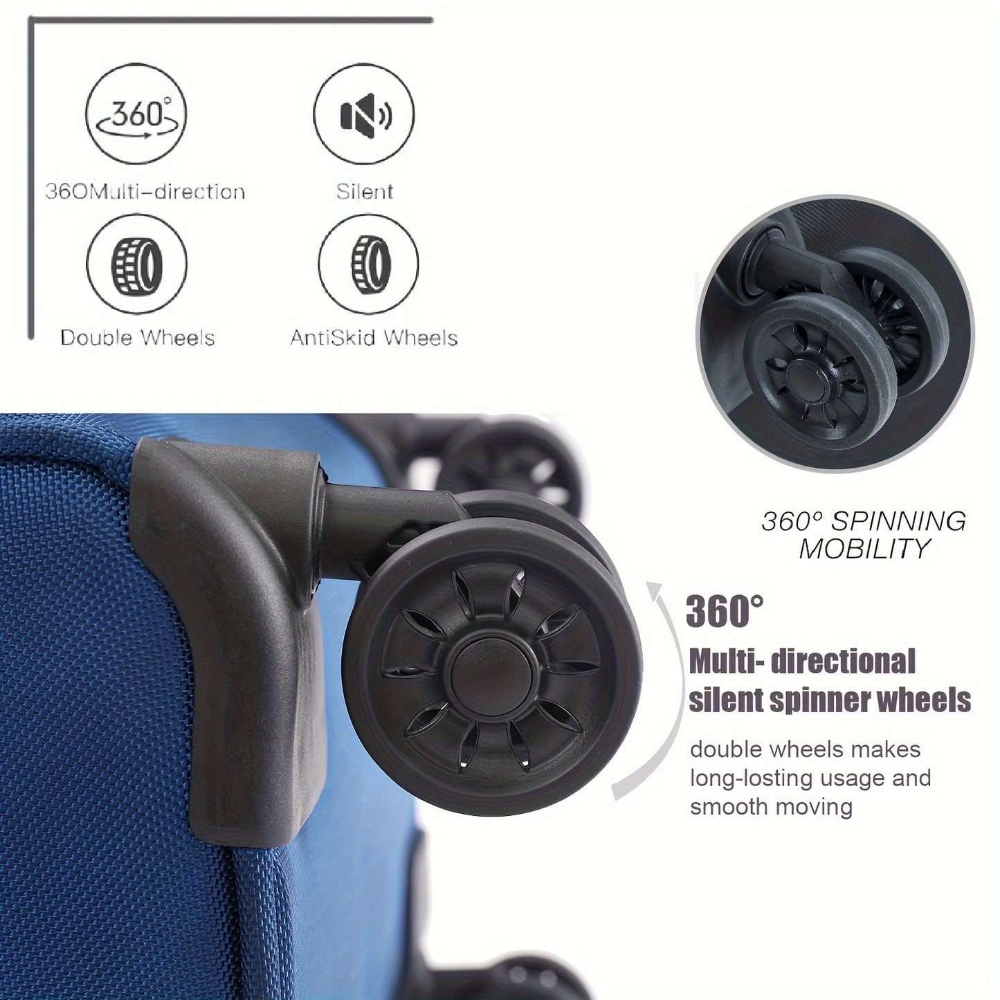 Softside Luggage Sets With Spinner Wheels 3pcs Set Lightweight Suitcase Set With TSA Lock, Expandable Luggage Sets With Inside Pocket