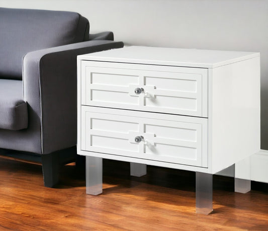 24" White and Clear Wood and Acrylic End Table With Two Drawers-0