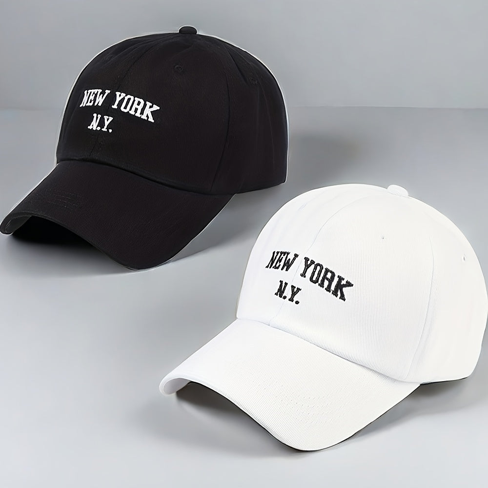 2pcs New York N.Y. Embroidered Baseball Caps - Lightweight, Fitted, Hand Washable for Men & Women - Perfect for Spring & Summer Outdoor Activities, Casual Headwear | Embroidered Cap | Durable Headgear