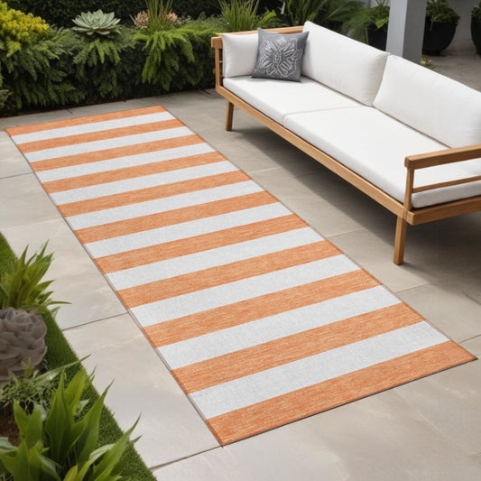 2' X 8' Salmon Striped Washable Indoor Outdoor Runner Rug-0