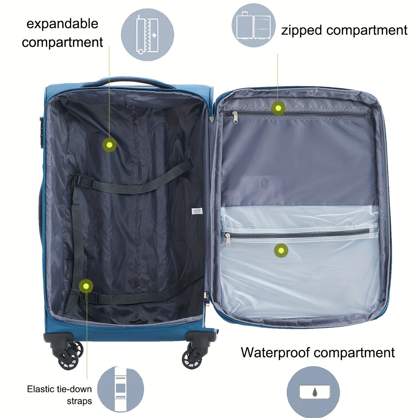 Softside Luggage Sets With Spinner Wheels 3pcs Set Lightweight Suitcase Set With TSA Lock, Expandable Luggage Sets With Inside Pocket